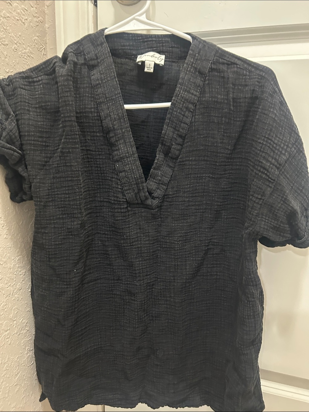 Avita Charcoal Black V-Neck Textured Tunic Top